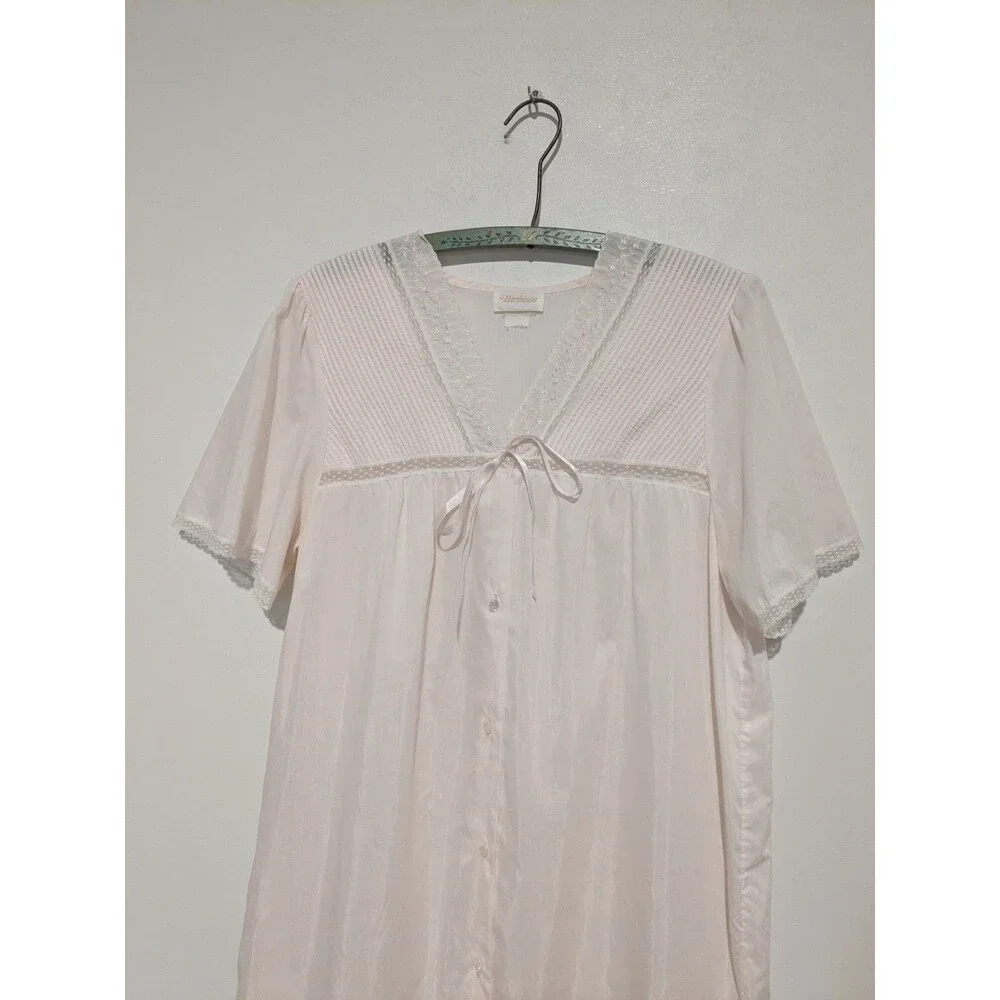 Vintage Barbizon Robe Pink Floral Lace Dressing Gown Granny Chic Cottagecore S/M